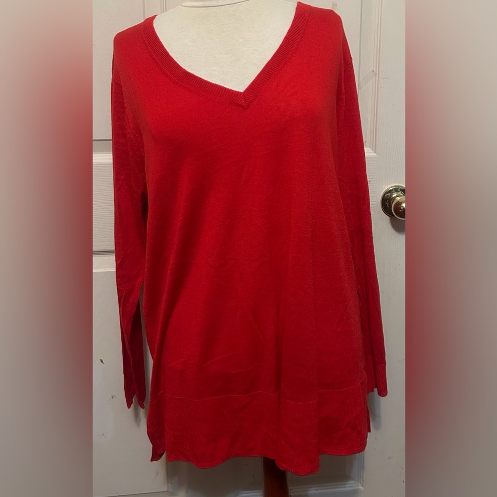 Apt 9 1X Classic Women's Red V-Neck Sweater